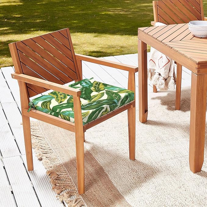 LVTXIII Outdoor Chair Cushions, Water Repellent Patio Furniture Cushions Outdoor Chair Pads with Ties for Dining Chairs and Garden Furniture, 18.5"x16"x2" Set of 2, Lush Leaf Jungle