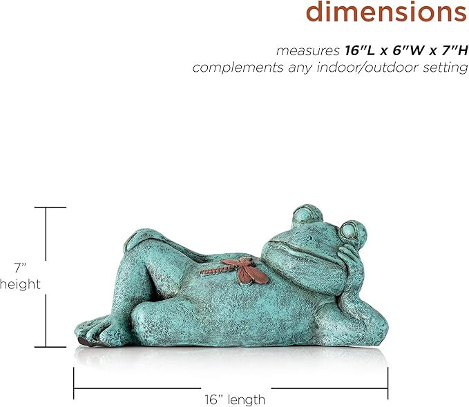 Alpine Corporation 7" Tall Indoor/Outdoor Sleeping Frog with Dragonfly Garden Statue Decoration