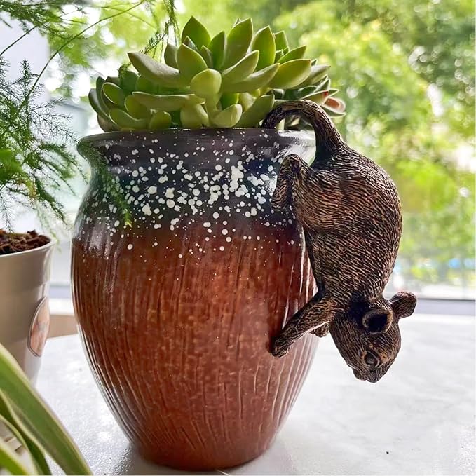 Plant Decorations for Pots, Fairy Garden Accessories, Flower Pot Decorations,Garden Sculptures & Statues, Can Also be Used As Outdoor Statues (Rat)