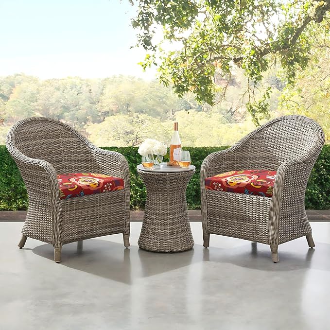 downluxe Outdoor Chair Cushions Set of 4 for Patio Furniture, Water-Resistant Patio Chair Cushions with Ties, High Density Foam Outdoor Seat Cushion, 17" X 16" X 2", Sonia Scarlet