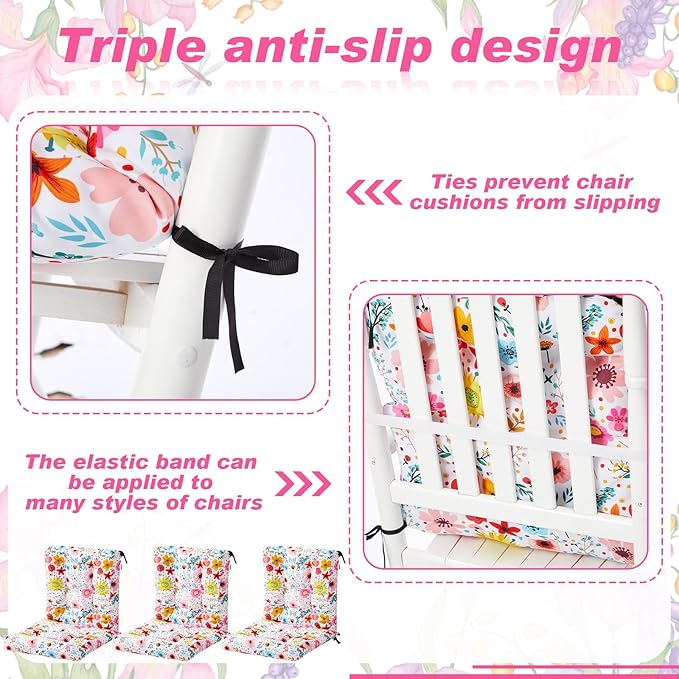 Hoteam 4 Set Outdoor Deep Seat Patio Chair Cushions Waterproof Patio Cushions Set 20 x 42 Inch for Furniture Replacement Removable Seat and Back(Watercolor Flowers)
