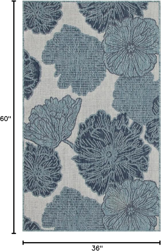 Nourison Home Garden Oasis Blue 3' x 5' Area Rug - Easy Clean, Non Shedding, Bed Room, Living Room, Dining Room, Kitchen (3' x 5')