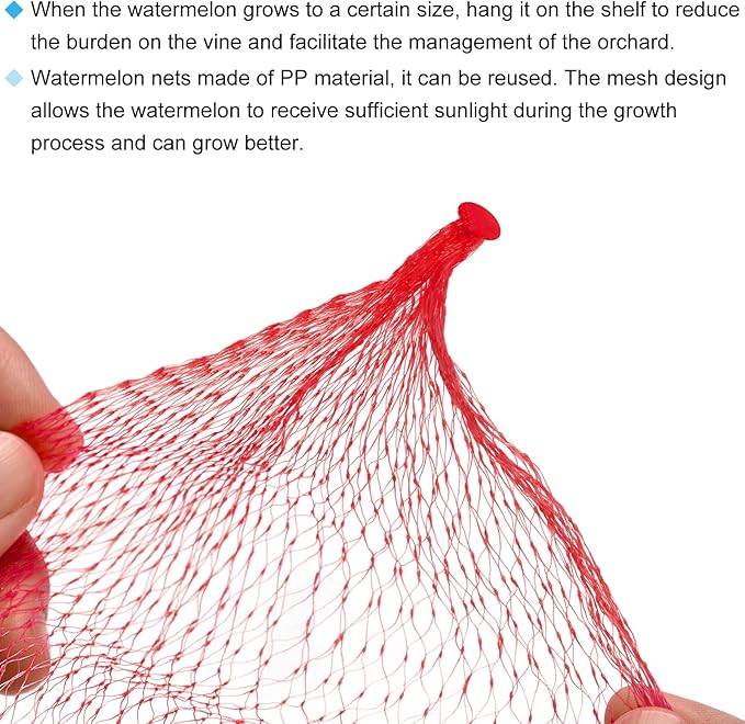 MECCANIXITY 100 Pack Watermelon Nets 13.78 Inch Hanging Melon Hammocks Reusable Fruit Net Bag for Garden Red