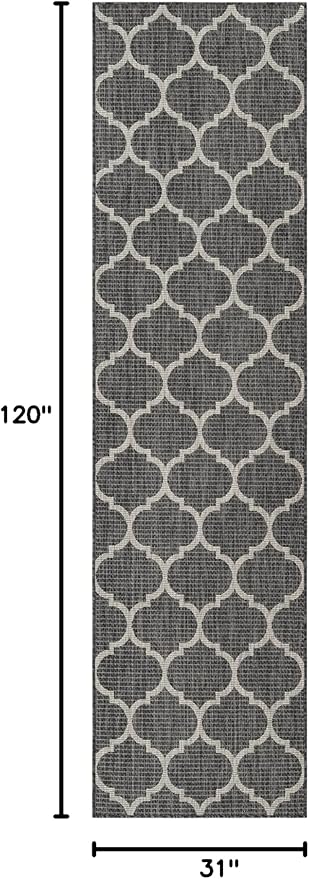 Unique Loom Outdoor Trellis Collection Area Rug (2' 7" x 10' Runner Black/Ivory)