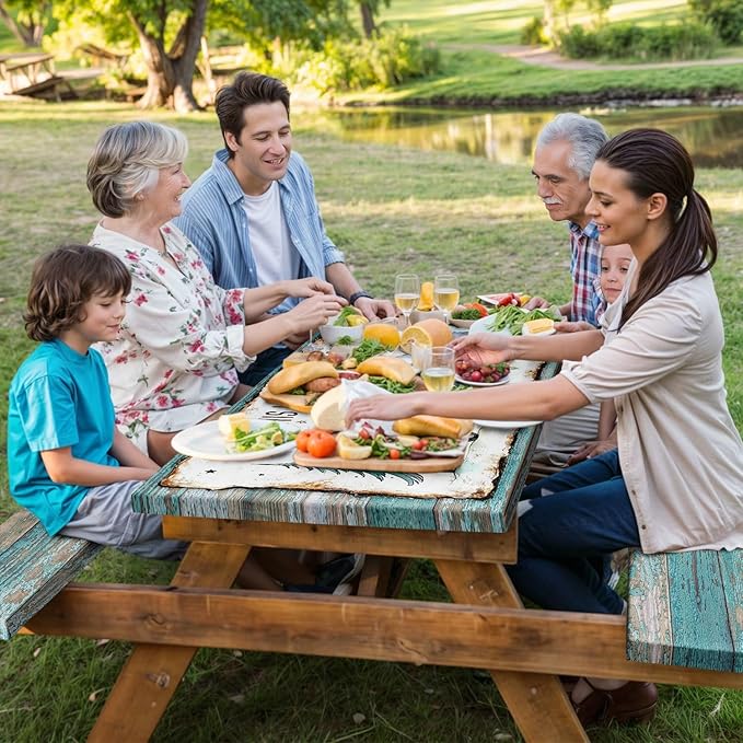 Picnic Table Covers with Bench Covers Camping Tablecloth Fitted Picnic Table Cover with Elastic Windproof Waterproof, Camping Accessories Outdoor, 60In 3PCS