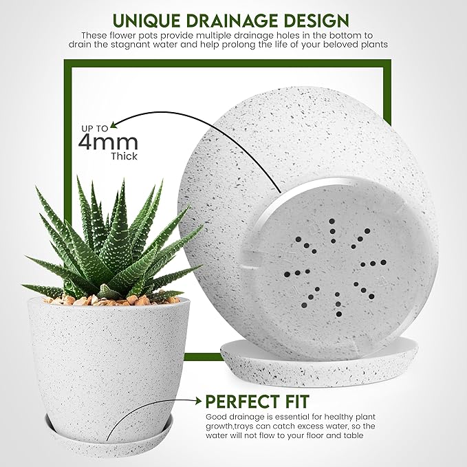 Utopia Home Plastic Planter Flower Nursery Pots Indoor Modern Decorative Plastic Pots for Plants, Succulents, Flowers, and Cactus Multisize (Speckled Grey, Pack of 10)