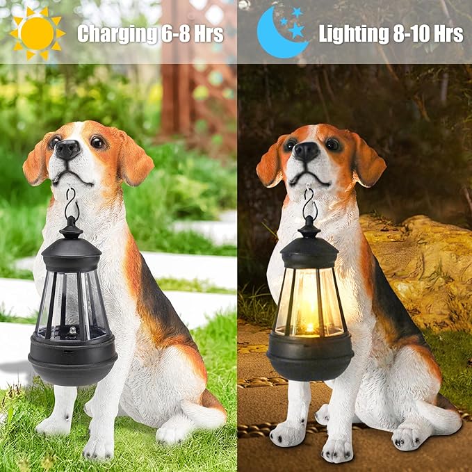 Garden Dog Statues Outdoor Decor, Solar Lights Outdoor Beagle Dog Statue Garden Decorations Solar Dog Ornaments for Patio, Lawn, Yard Art Decoration,Valentines Day Gifts, Housewarming Garden Gift