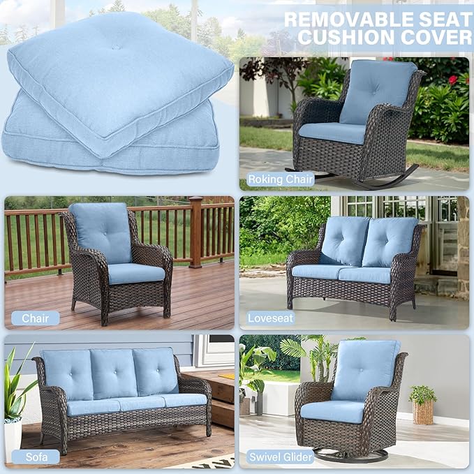 Outdoor Chair Cushions 4 Sets - 22*24" Patio Furniture Cushion with Removable Cover, 28D High Density Sponge Filling Outdoor Patio Cushion for Chairs, Rocker, Sofa and Loveseat - Baby Blue