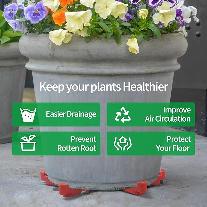 ORIMERC 24 Pack Adjustable Plant Pot Toes with Watering Wick, Plant Pot Riser Support Planter Off Deck Floor to Prevent Stains, Plant Pot Lifters for Outdoor Indoor planters, Small Size