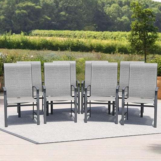 Outdoor Dining Chairs Set of 8, Patio Chairs with Metal Frame & Textilene Fabric, Perfect for Patio Garden Deck