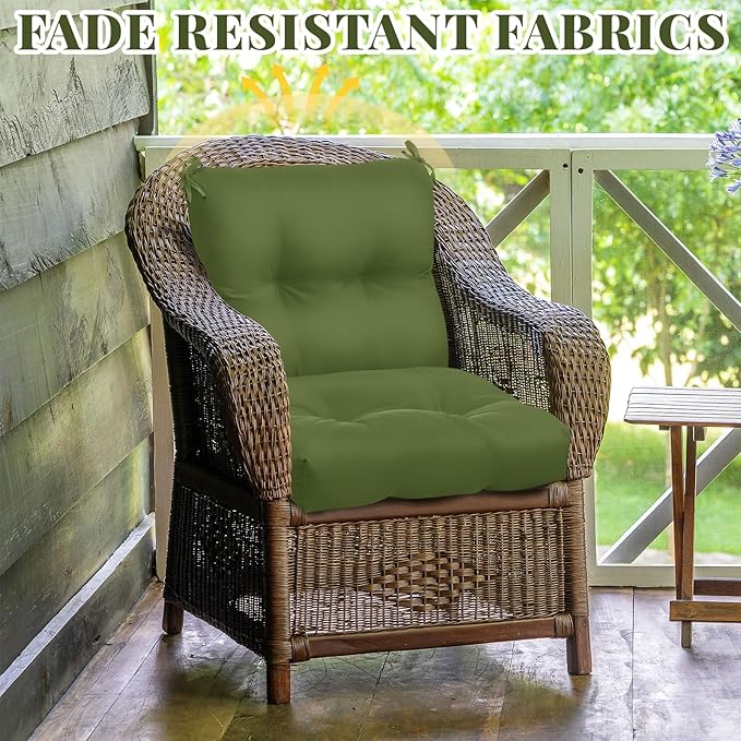 Geetery Set of 4 High Back Wicker Patio Chair Cushions for Outdoor Furniture 41.74x20.87x3.94 Inch Waterproof Thick Replacement Seat Pads with Non Slip Ties for Porch, Deck, Lawn & Garden(Moss Green)
