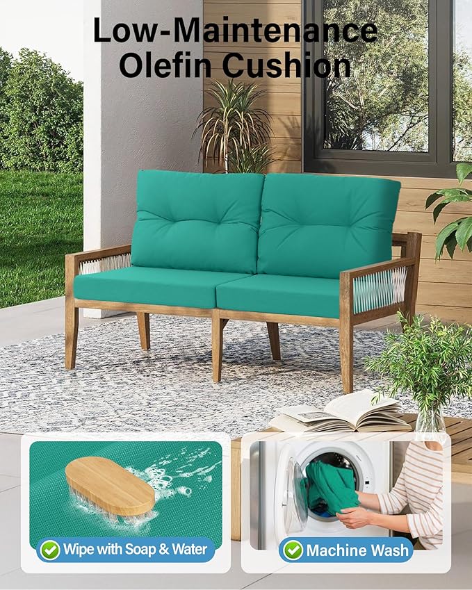 YEFU 24x24 Outdoor Cushions for Patio Furniture: Waterproof Fade Resistant Outdoor Seat Cushions Set of 2 - Olefin Deep Seat Paio Cushion Pads Replacement with Ties for Chair Sofa Couch(Teal)