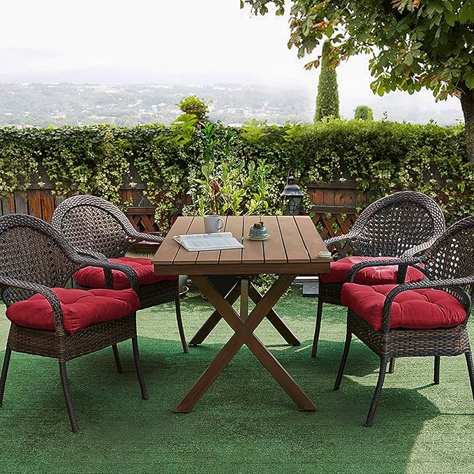 Sweet Home Collection Patio Cushions Outdoor Chair Pads Premium Comfortable Thick Fiber Fill Tufted 19" x 19" Seat Cover, 4 Count (Pack of 1), Red
