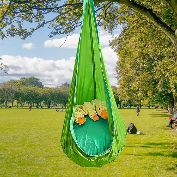 Kids Swing Seat Hammock Chair Indoor Outdoor Hanging Chair for Children,Soft & Safe with High Weight Capacity, Easy Install Perfect for Bedroom, Garden, Playroom (Light Green)