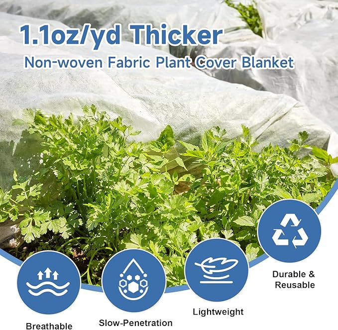 Plant Covers Freeze Protection,10 FT x 50 FT 1.1oz/yd² Thicker Floating Row Blanket Cover Fabric Plant Cloth for Winter Frost Snow and Garden Protection