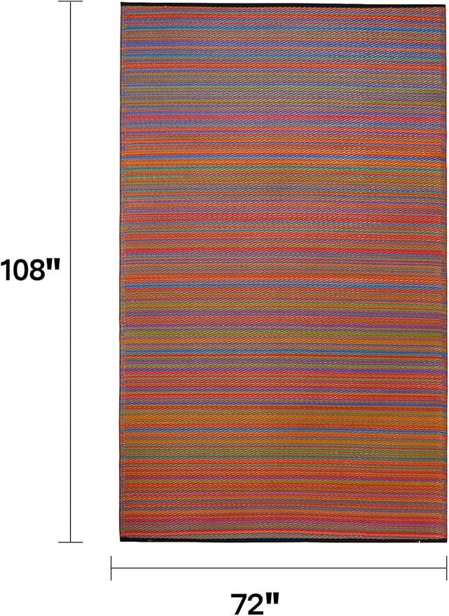 Fab Habitat Outdoor Rug - Waterproof, Fade Resistant, Crease-Free - Premium Recycled Plastic - Striped - Large Patio, Deck, Sunroom, Camping, RV - Cancun - Multicolor - 6 x 9 ft