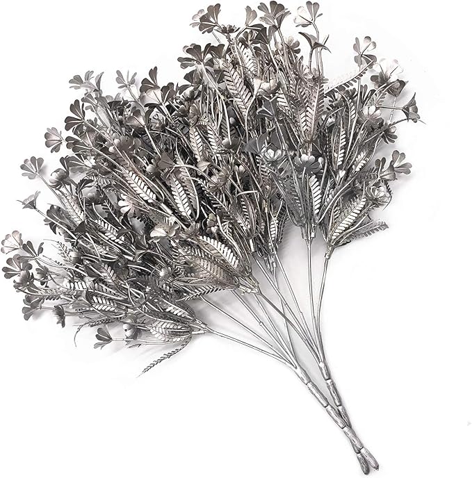 Artificial Plants for Christmas, CATTREE Plastic Grass Faux Shrubs Fake Leaves Simulation Flowers Bushes Home Indoor Outdoor Garden Wedding Festival Decoration Hall Table Planter Filler – Silver 2 Pcs