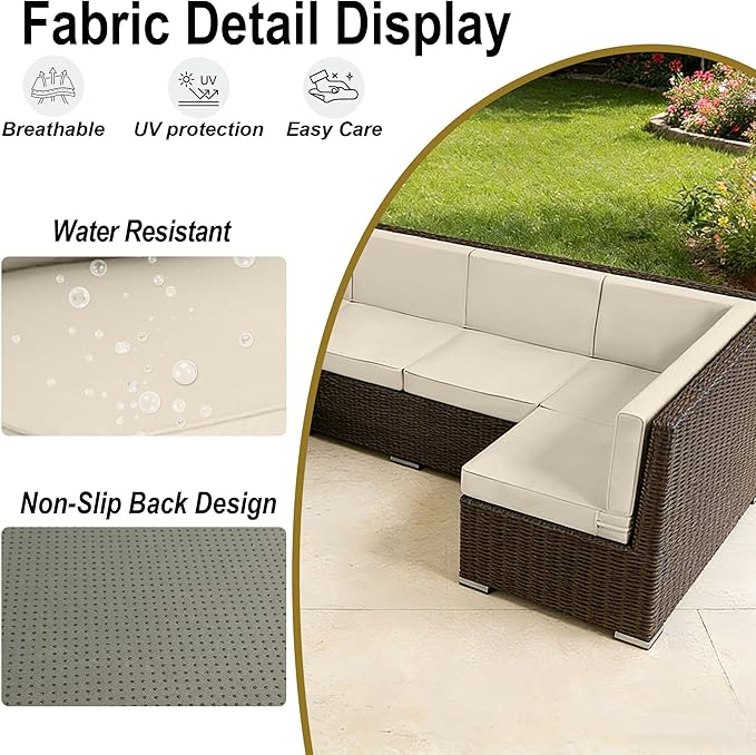 Outdoor Replacement Cushions for Patio Furniture, Splash-Resistant and Fade-Resistant 14 Pieces Outdoor Couch Cushion, 25.6x25.6x4 Inch Sofa Pad with Removable Fabric Cover