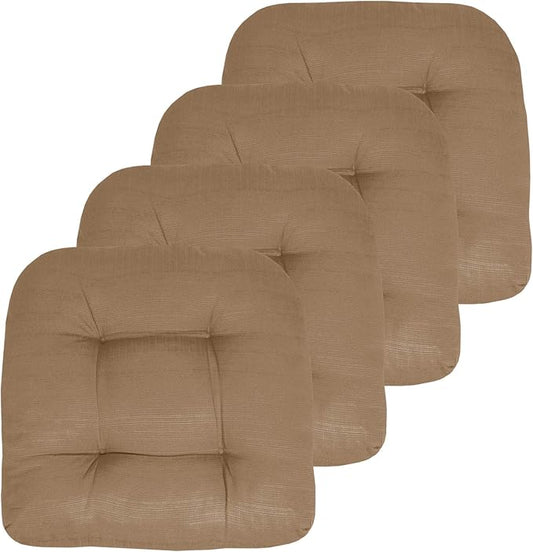 Sweet Home Collection Patio Cushions Outdoor Chair Pads Premium Comfortable Thick Fiber Fill Tufted 19" x 19" Seat Cover (Pack of 3), Taupe