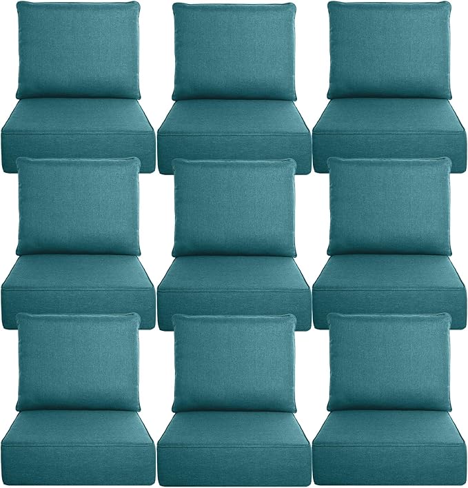 Belord Luxury 6" Thick Outdoor Cushion 9 Set - 22 x24 Inch 28D Sponge Filling Fade-Resistant Chair Cushion, Spill Proof Removable Patio Furniture Replacement Cushion for Bench Swing - Peacock Blue