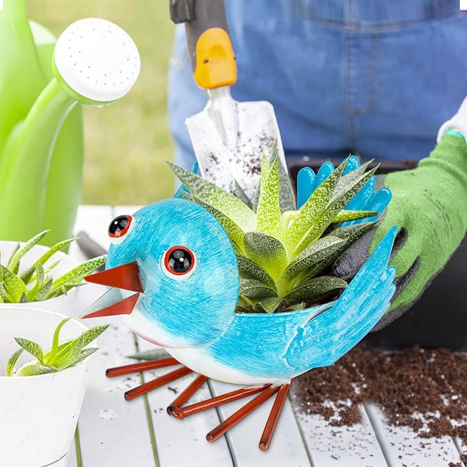 Metal Cute Bird Planter,Fun Garden Flower Succulent Pot Indoor Outdoor Decor .Unique Animal Planter Flower Pots Gift Ideas for Mother and Teacher