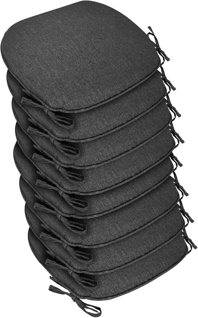 SleepMan Outdoor 17"x16" Chair Cushions with Ties Set of 8, Water Resistant All Weather U-Shape Seat Pads for Patio Garden Furniture Indoor Fade Resistant Patio Cushions (Dark Grey)