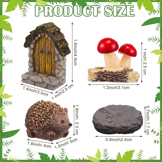 Bucherry 8 Pcs Fairy Garden Decor Including Tiny Circular Arch Door, Hedgehogs & Wood Mushroom Sculpture, Stone Path Road Fairy Wild Garden Supplies Terrarium Miniature DIY Accessories