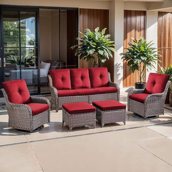 Belord Luxury 4" Thick Outdoor Cushion 9 Set - 22 x24 Inch 28D Sponge Filling Fade-Resistant Chair Cushion, Spill Proof Removable Patio Furniture Replacement Cushions for Sofa Bench Swing - Red