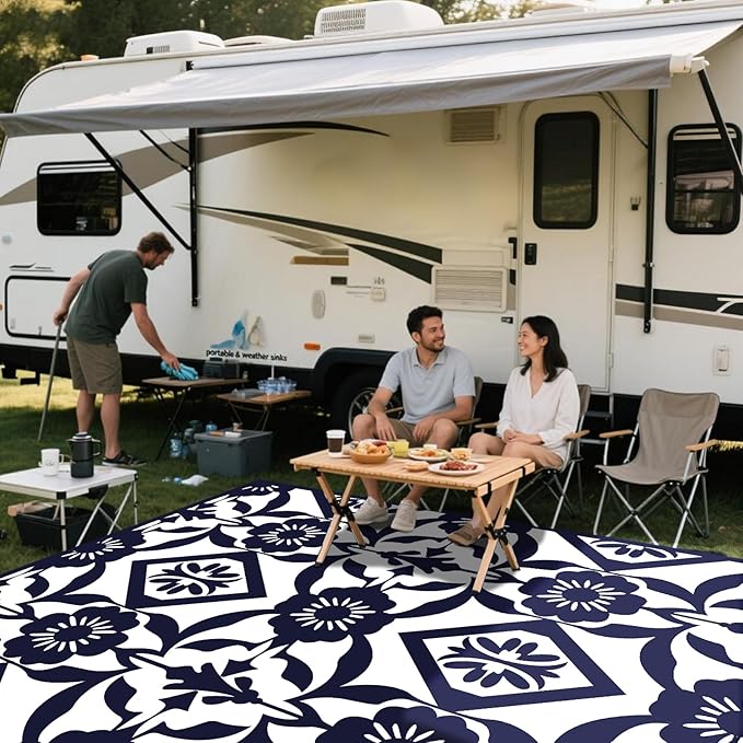 WILDROOTS 8x10 Feet Klein Plastic Outdoor Rug, Stain Resistant Waterproof Reversible Outdoor Patio Rug, Fade Resistant Camping Rug