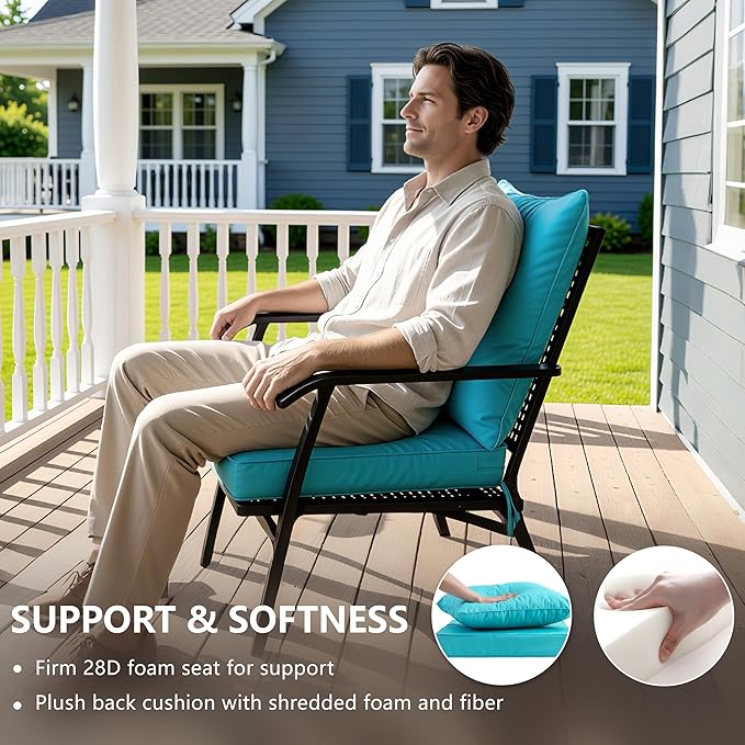 24x24 Inch Outdoor Chair Cushions Set of 2, Patio Furniture Cushions - Removable Cover, Water-Repellent, Fade-Resistant, Non-Slip Bottom & Straps, Replacement for Deep Seat Sofa & Couch - Teal