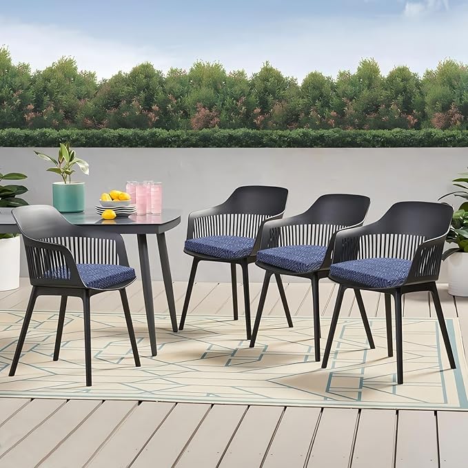 Outdoor Chair Cushions Set of 4, 17 x 16 Inch Patio Chair Cushions for Outdoor Furniture, Water Resistant Outdoor Patio Chair Cushions with Non-Slip Ties(Digby Indigo)