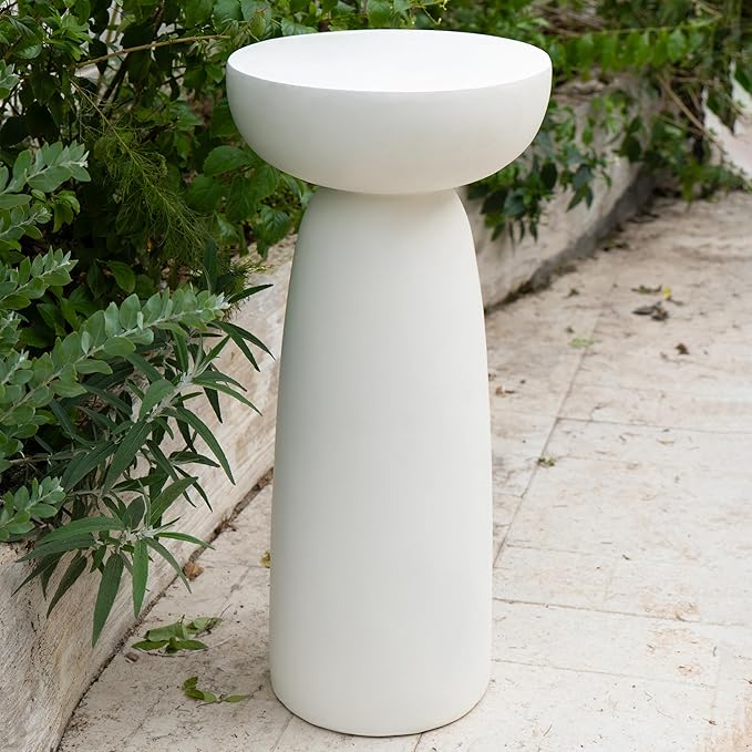 Christopher Knight Home Jorine 28"H Plant Stand, Lightweight Concrete Plant Stand, Small Plants Shelf, Semicircle Top, Column Side Table, Flower Stands, Plants Holder for Home Decor Garden Yard, White