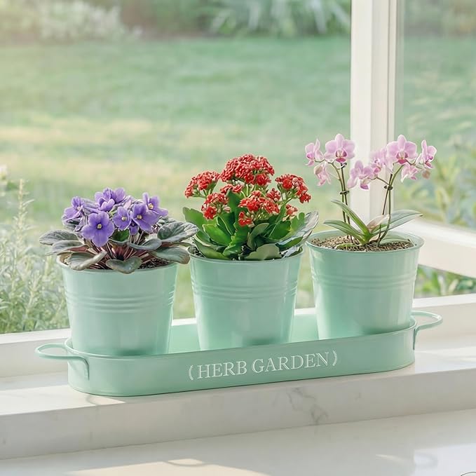 PERFNIQUE Indoor Herb Garden, Herb Planter for Indoor/Outdoor, Farmhouse Plant Pots, Windowsill Herb Garden with Tray(Planter only) Window Pots