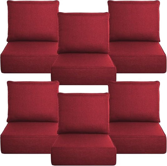 Belord Luxury 6" Thick Outdoor Cushion 6 Set - 24 x24 Inch 28D Sponge Filling Fade-Resistant Chair Cushion, Spill Proof Removable Patio Furniture Replacement Cushion for Sofa Bench Swing - Red