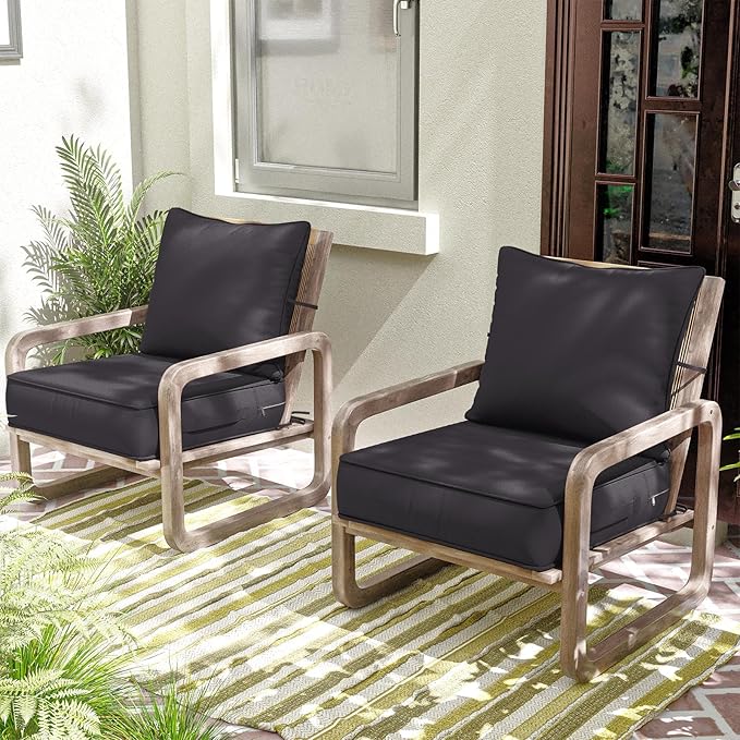 Outdoor Patio Chair Cushions Set 24 L X 24 W X 5 H Waterproof & Fade Resistant Deep Seat and Back Cushions with Removable Covers Outdoor Seat Cushion Set for Chairs and Sofas