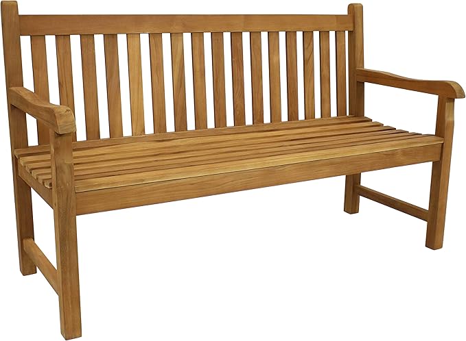 Sunnydaze 2-Person Outdoor Bench for Front Porch or Park - Wooden Teak Patio Garden Bench with Backrest - 675 lb Weight Capacity - Mission