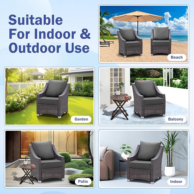 Outdoor Seat Cushion Set, Waterproof & Fade Resistant Patio Chair Cushions, Outdoors Cushion for Patio Furniture, 24 x 24 x 5.75 Inch, Outdoor Couch Cushions with Handle and Ties, Dark Grey