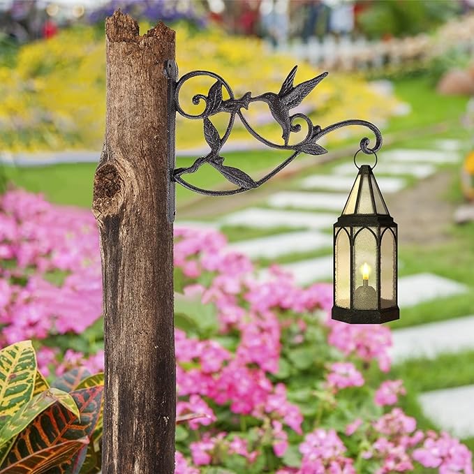 DEWEL Hanging Plant Bracket, Hummingbird Plant Hangers Outdoor Iron Hanging Baskets for Plants Decorative Wall Plant Hooks Brid Feeder Hanger Hook Hangers for Flower Basket Pot Lantern Wind Chime