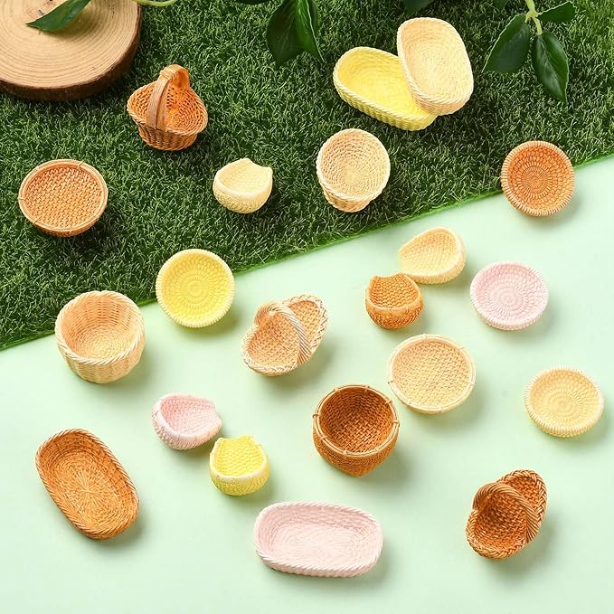 KitBeads 40Pcs 20 Styles Resin Rattan Basket Figures Miniature Willow Basket Mini Picnic Baskets for Crafts Dollhouse Fairy Garden Micro Landscape Decor