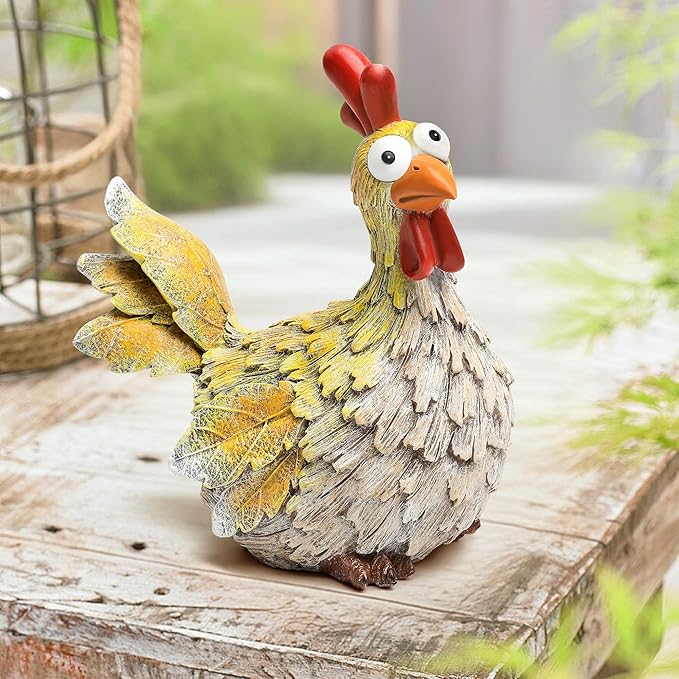 Outdoor Farmhouse Funny Chicken Statues Garden Cute Chicken Decorations Resin Animal Figurines Hen Yard Art Sculpture for Farm, Garden, Patio, Lawn, Outside Home Hen Decor
