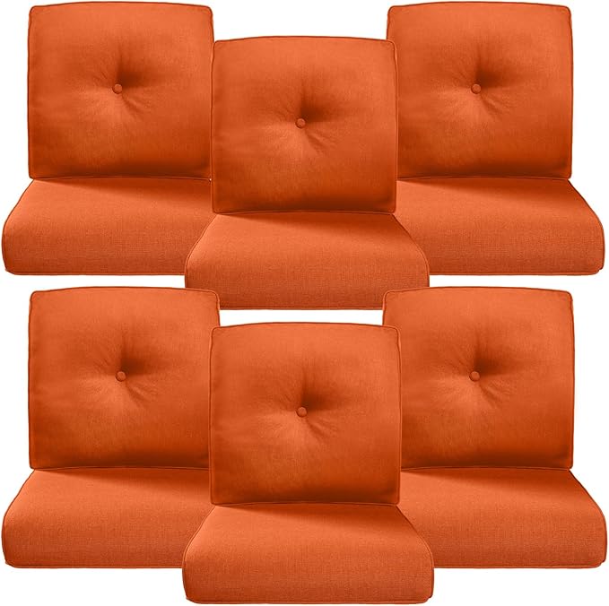 Belord Luxury 4" Thick Outdoor Cushion 6 Set - 22 x24 Inch 28D Sponge Filling Fade-Resistant Chair Cushion, Spill Proof Removable Patio Furniture Replacement Cushions for Sofa Bench Swing - Orange