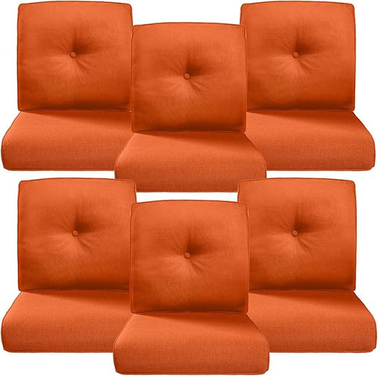 Belord Luxury 4" Thick Outdoor Cushion 6 Set - 22 x24 Inch 28D Sponge Filling Fade-Resistant Chair Cushion, Spill Proof Removable Patio Furniture Replacement Cushions for Sofa Bench Swing - Orange