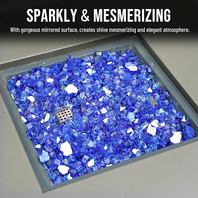 Skyflame High Luster 10-Pound Fire Glass for Fire Pit Fireplace Landscaping, 1/2-Inch Cobalt Blue Reflective