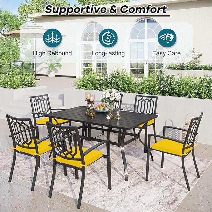 Basic Beyond Outdoor Chair Cushions Set of 6, Square Corner Outdoor Cushions for Patio Furniture, Water Resistant Patio Chair Cushions with 2 Ties, 18.5x16x3, Yellow Color