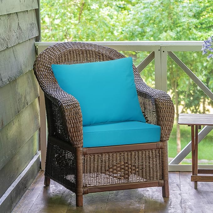Giantex Patio Cushion Set with Pillow, Deep Seat and Back Cushion, Outdoor Chair Pads with Ties, Cushion Replacement for Patio Furniture, Waterproof 6 Inch Thick Indoor Floor Cushion