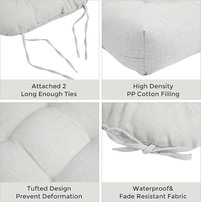 FUNHOME Outdoor Chair Cushions 19 x19 Inch,Water Resistant Tufted Seat Cushions 19",Reversible,Weather Resistant,Rounded Back Wicker Chair Cushion for Patio Garden Furniture(Cloud Gray)