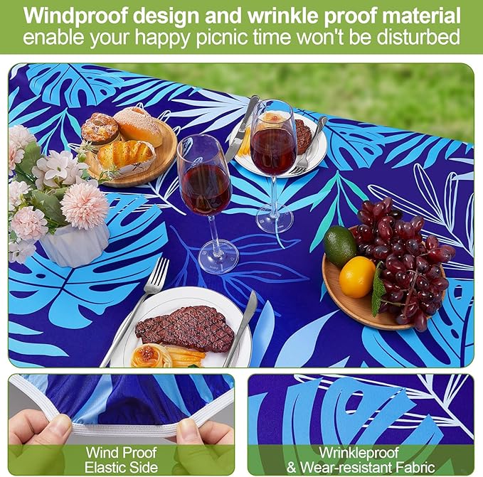 Picnic Table Cover with Bench Covers Camping Essentials Waterproof Windproof Camping Tablecloth with Drawstring Bag, Fitted Rectangle Tables and Seats, 72in, Navy Blue