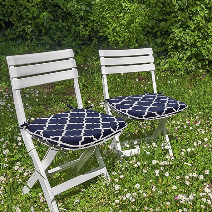 SleepMan Outdoor 17"x16" Chair Cushions with Ties Set of 2, Water Resistant All Weather U-Shape Seat Pads for Patio Garden Furniture Indoor (Set of 2, Blue Plaid)