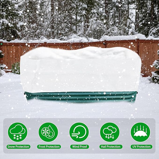 Plant Covers Freeze Protection 4.6 x 2.3 x 1.5FT Rectangular Plant Cover for Winter, 2 Pcs Frost Cloth for Outdoor Plants Raised Garden Bed Cover, Winter Frost Blanket with Insulated Liner Drawstring