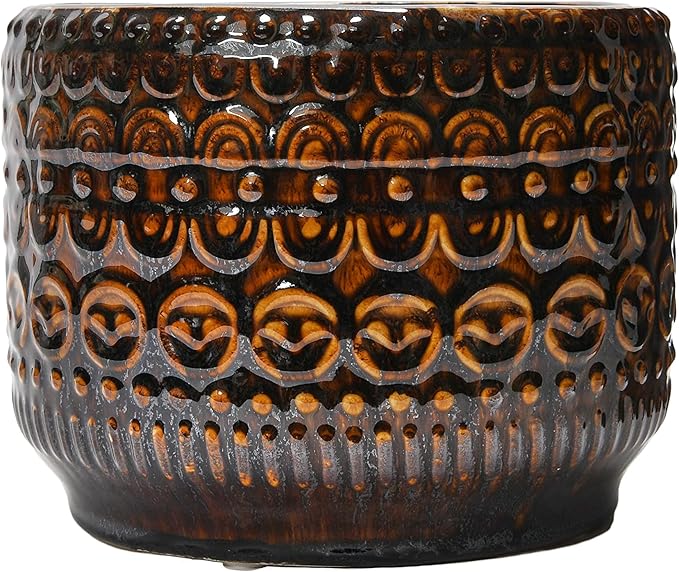 Bloomingville Embossed Stoneware Planter with Reactive Glaze, Beige